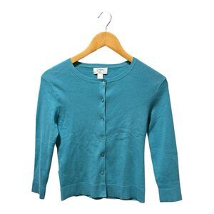 Ann Taylor Sweater Womens Petite Extra Small Blue Teal Cardigan Twee